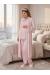 Effortt 7034 Pudra Pembe Uzun Sabahlıklı Dantelli Lohusa Pijama Takımı